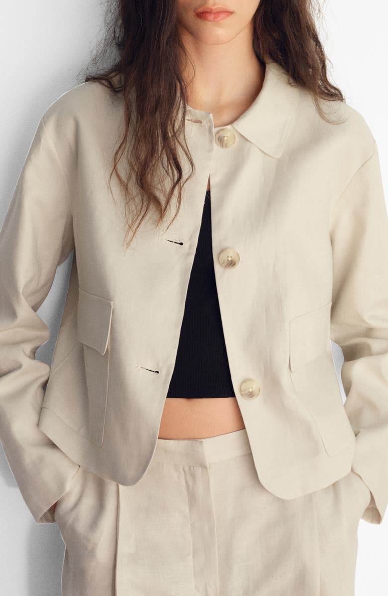 MANGO Pocket Linen Crop Shirt Jacket, Main, color,