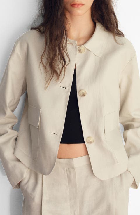 Pocket Linen Crop Shirt Jacket