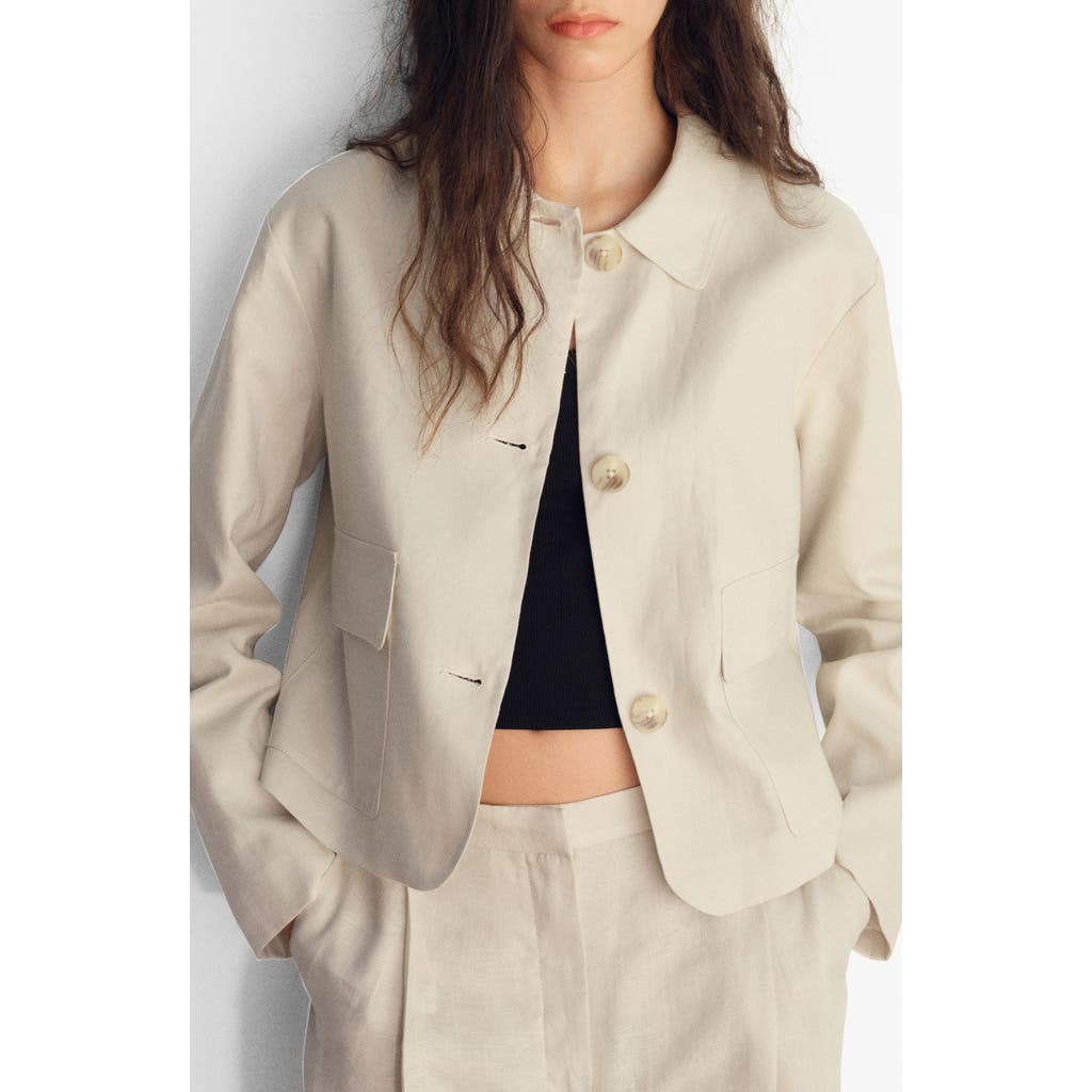 Mango Pocket Linen Crop Shirt Jacket In Neutral