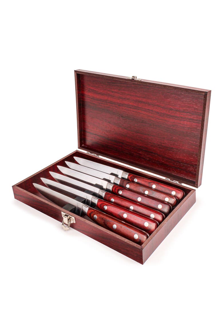 7-Piece Stainless Steel Steak Knife Set, Alternate, color, BROWN