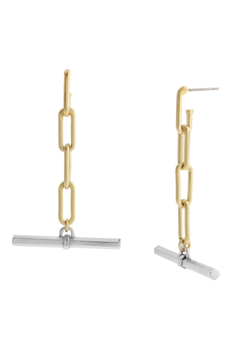 Two-Tone T-Bar Linear Drop Earrings, Main, color, TWO TONE