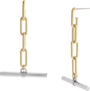 AllSaints Two-Tone T-Bar Linear Drop Earrings