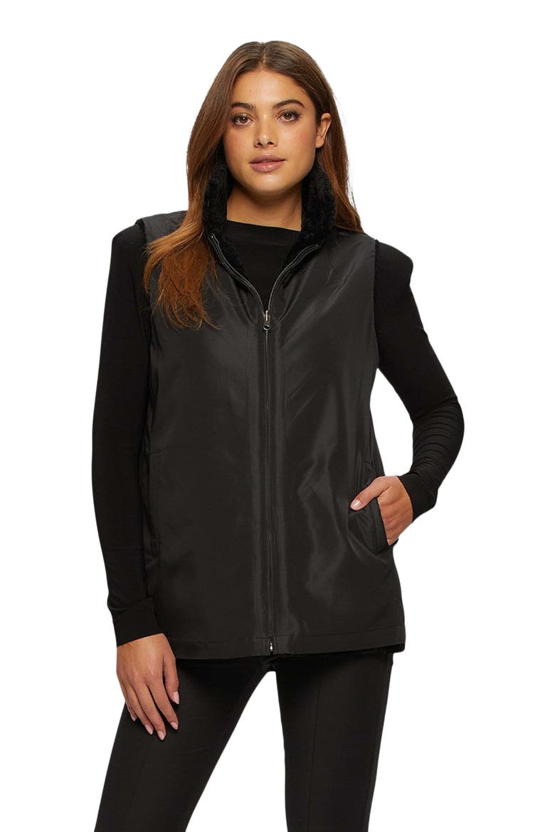Reversible Chevron Genuine Shearling Vest, Alternate, color, BLACK/BLACK