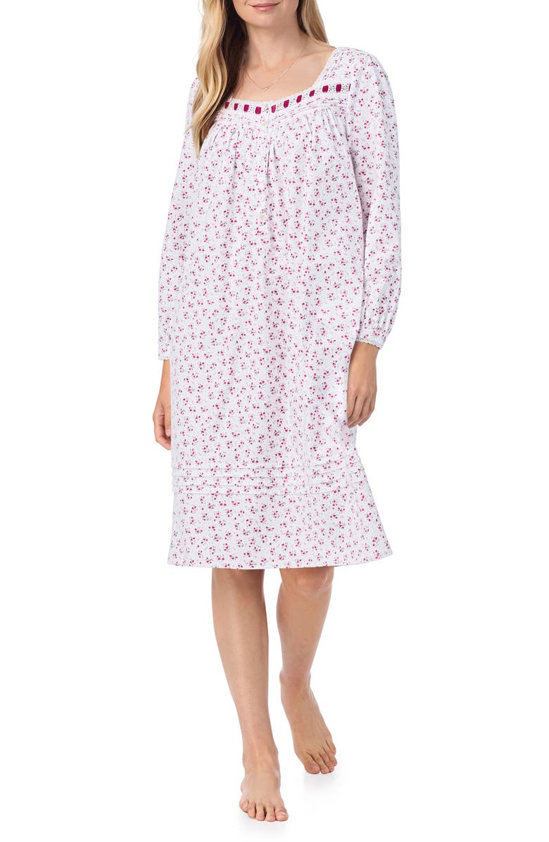 Eileen West Waltz Floral Long Sleeve Cotton Flannel Nightgown, Main, color, 