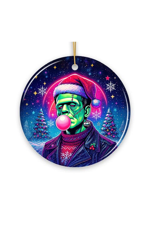 Neon Frankenstein Santa Hat Bubblegum Ornament