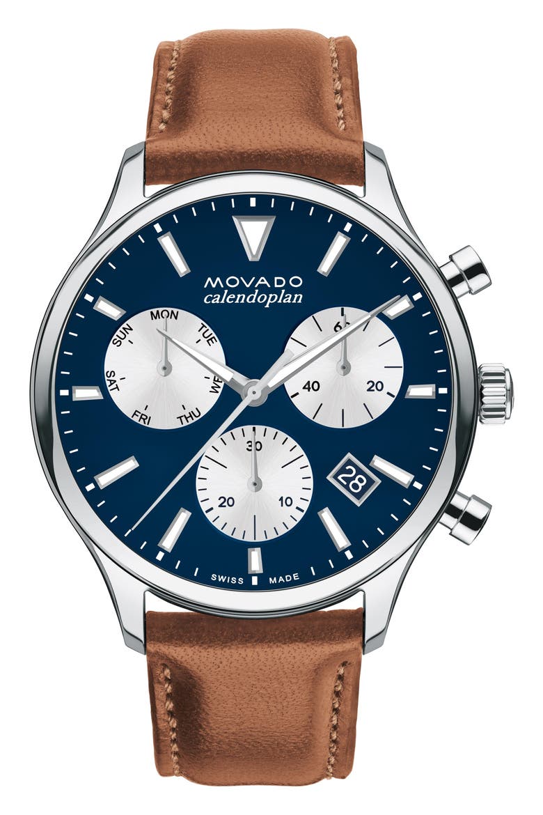 Heritage Calendoplan Chronograph Bracelet Watch, 40mm, Main, color, BLUE