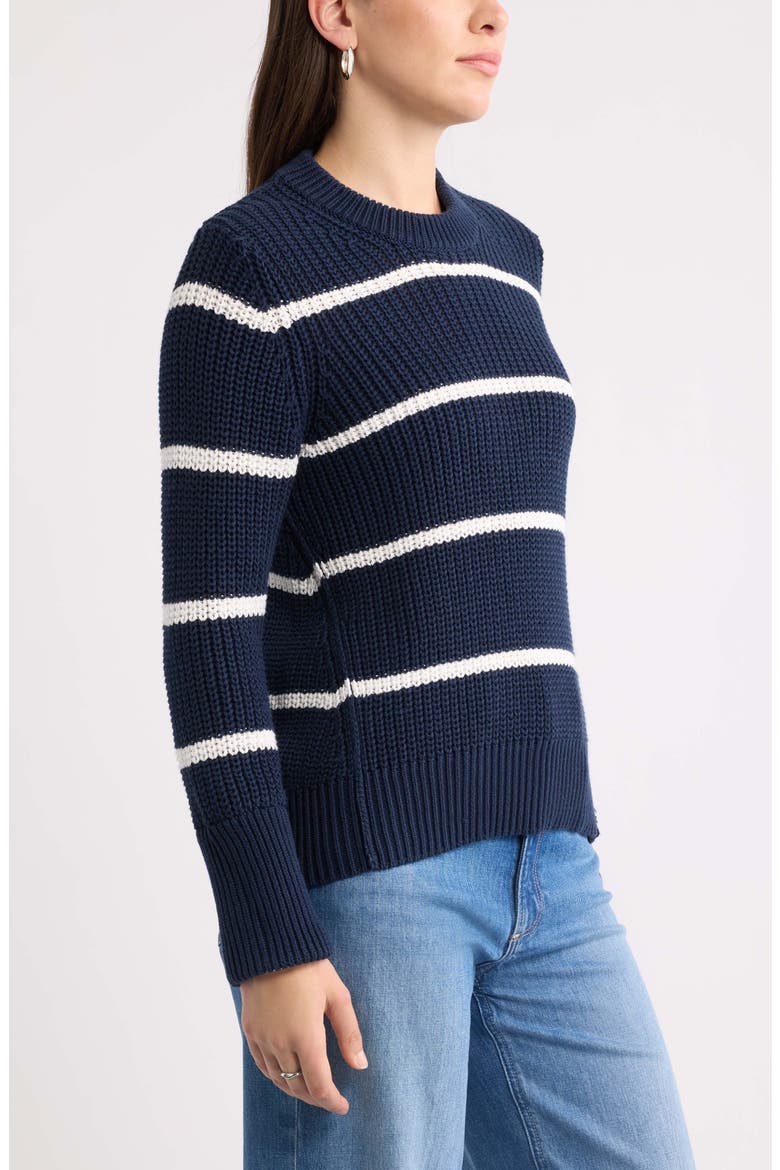 Striped Shaker Stitch Crewneck Sweater, Alternate, color, NAVY- IVORY FIA STRIPE