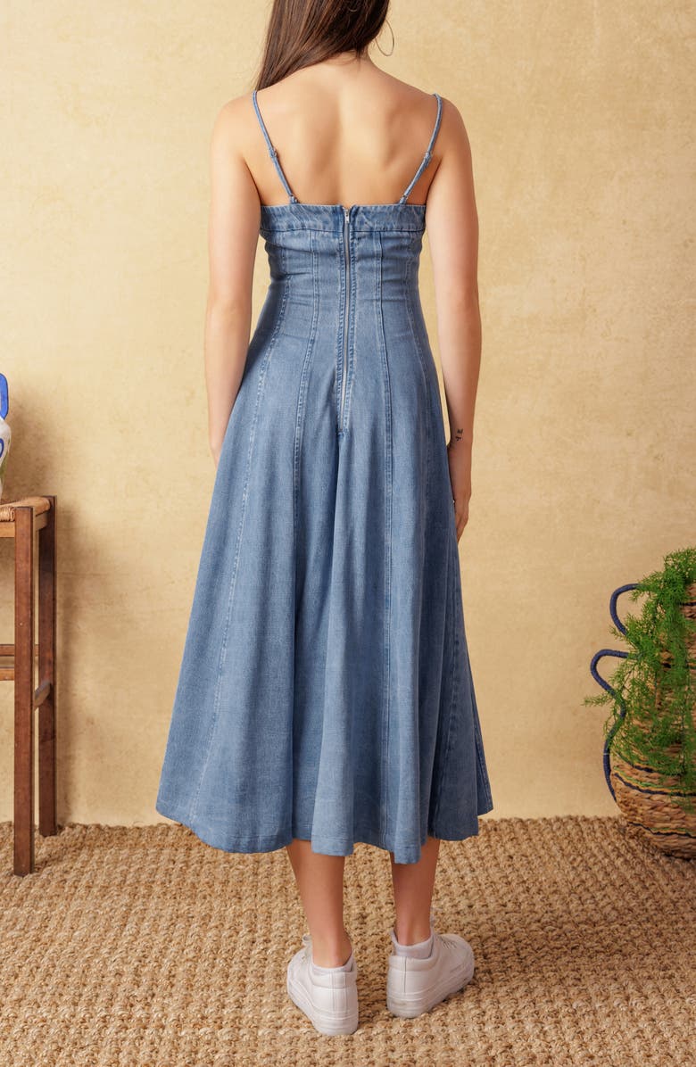 FLYING TOMATO Washed Denim Midi Dress, Alternate, color, 