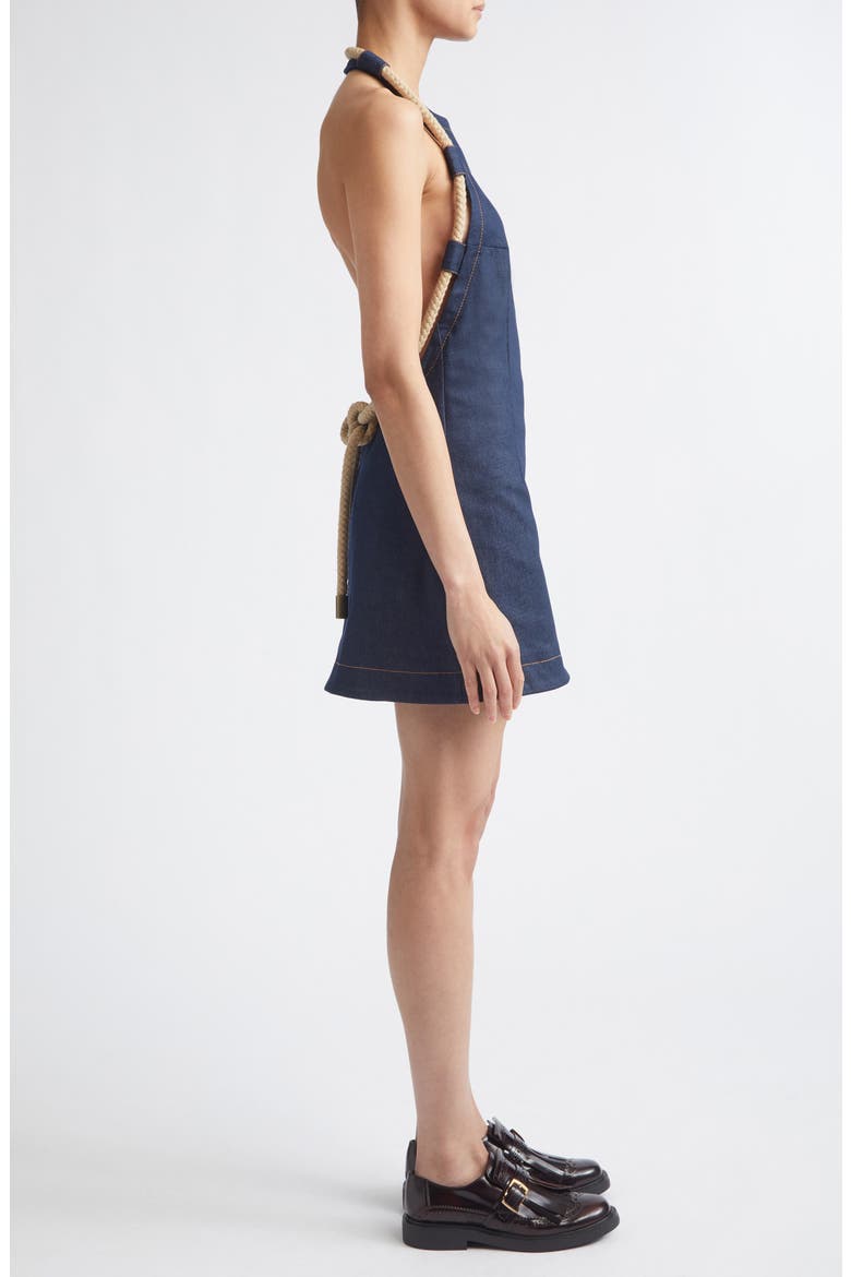 Rope Trim Denim A-Line Minidress, Alternate, color, DARK INDIGO
