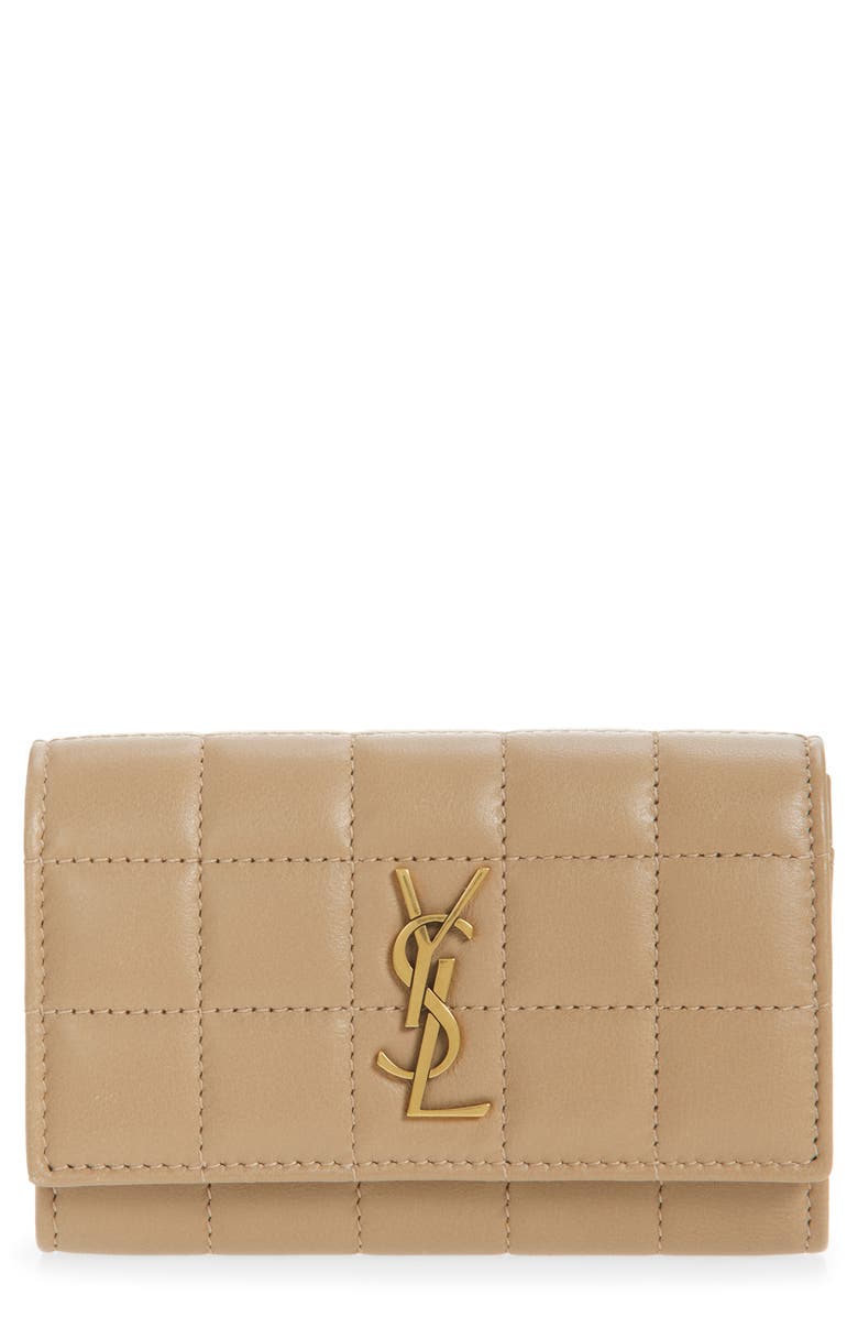Saint Laurent Cassandre Quilted Leather Card Holder, Main, color, Dark Toffee