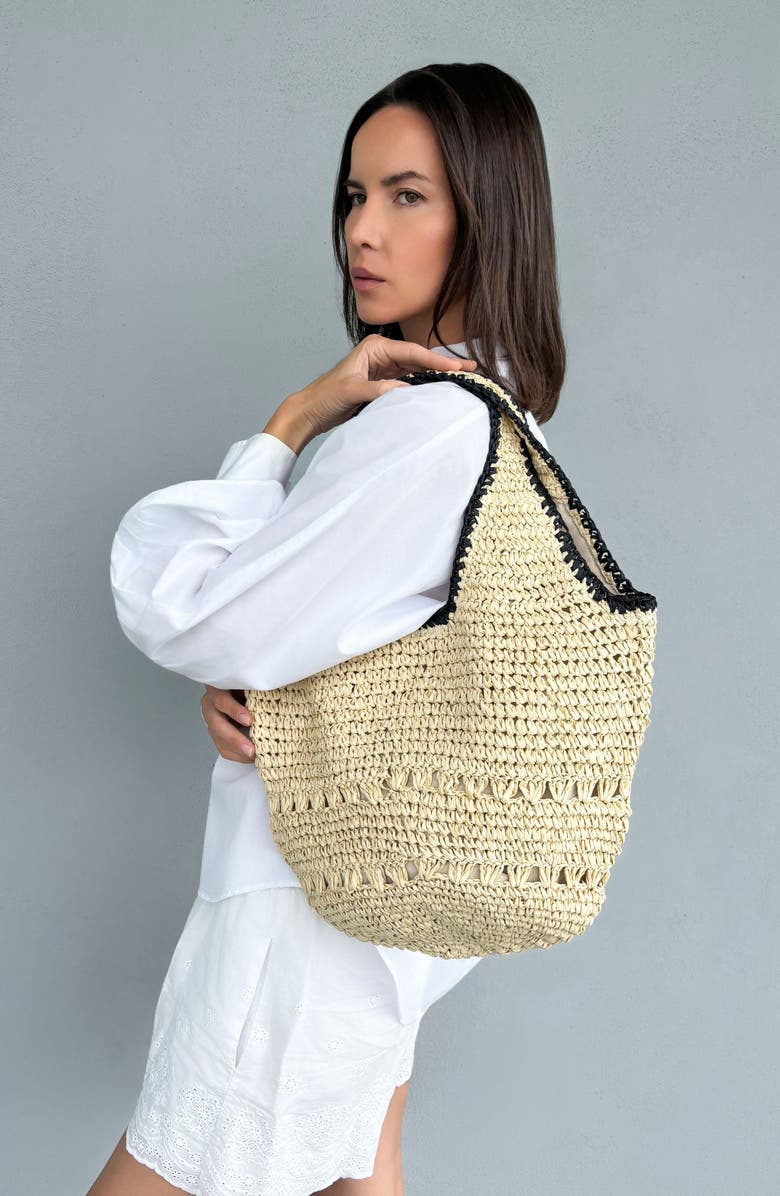 Adornia Oversized Raffia Hobo Shoulder Bag, Alternate, color, White/ Black