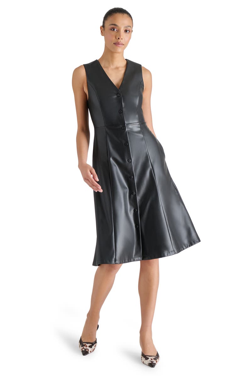 Steve Madden Bridgette Faux Leather Dress, Alternate, color, Black