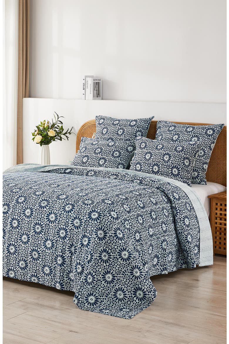 Flower Burst Kantha Set of 2 Cotton Shams, Alternate, color, INDIGO