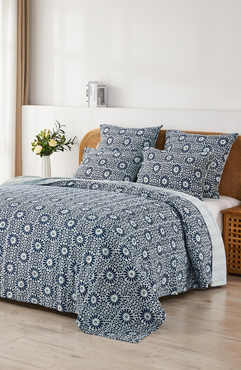 MELANGE HOME Flower Burst Kantha Set of 2 Cotton Shams, Alternate, color, Indigo