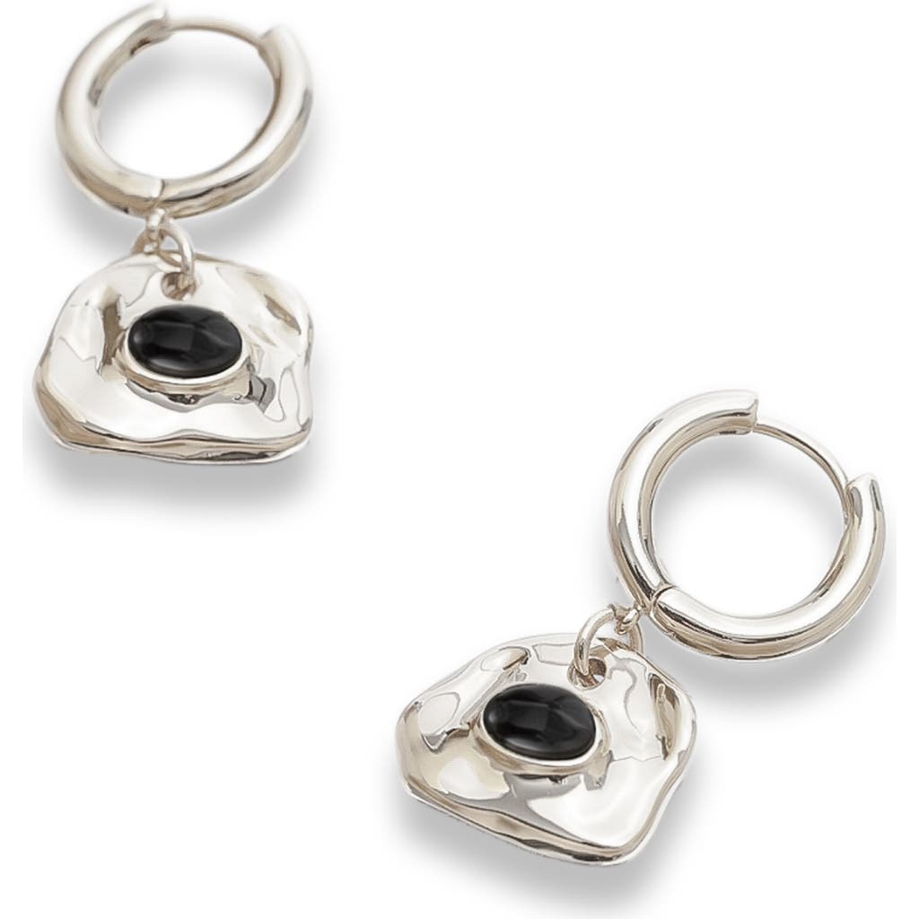 Classicharms Aria Gold Gemstone Hoop Drop Earrings-noir Black In Metallic