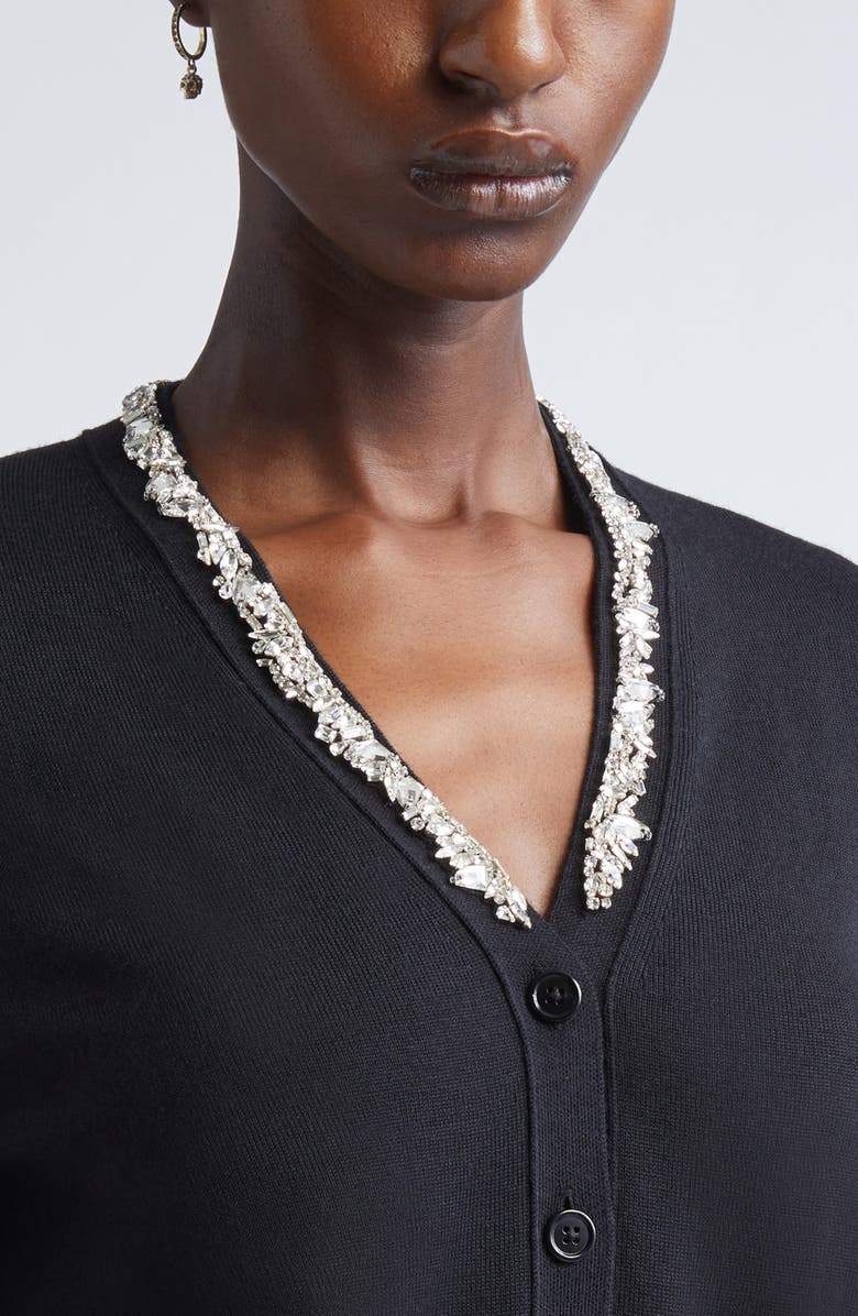 McQueen Crystal Stencil Wool Cardigan, Alternate, color, Black/ Crystal