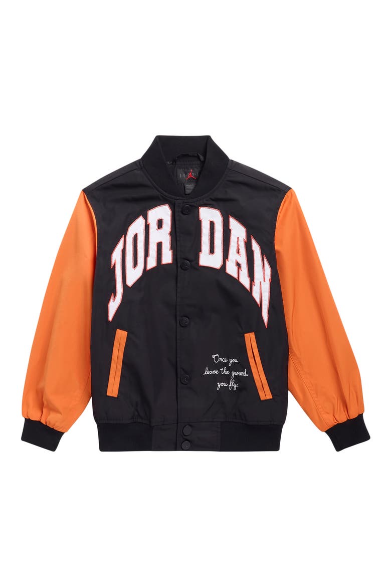 Kids' Logo Varsity Jacket, Main, color, BLACK