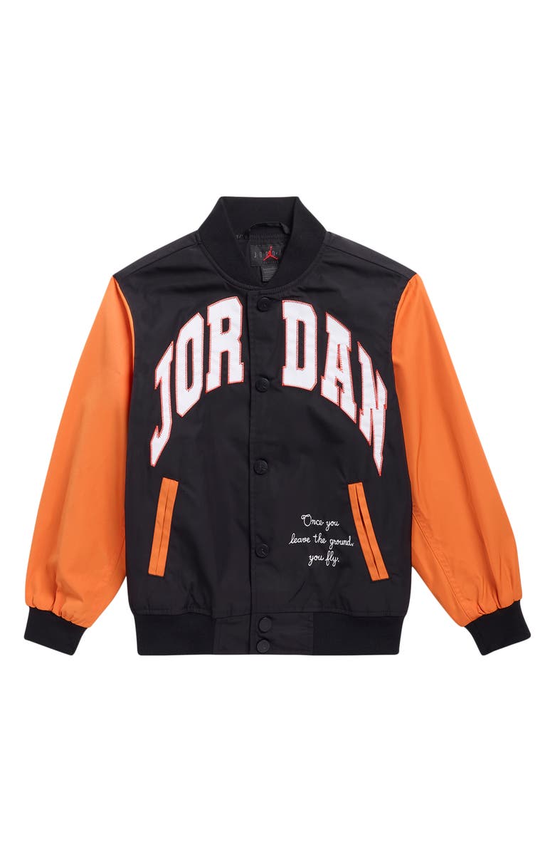 Jordan Kids' Logo Varsity Jacket, Main, color, Black