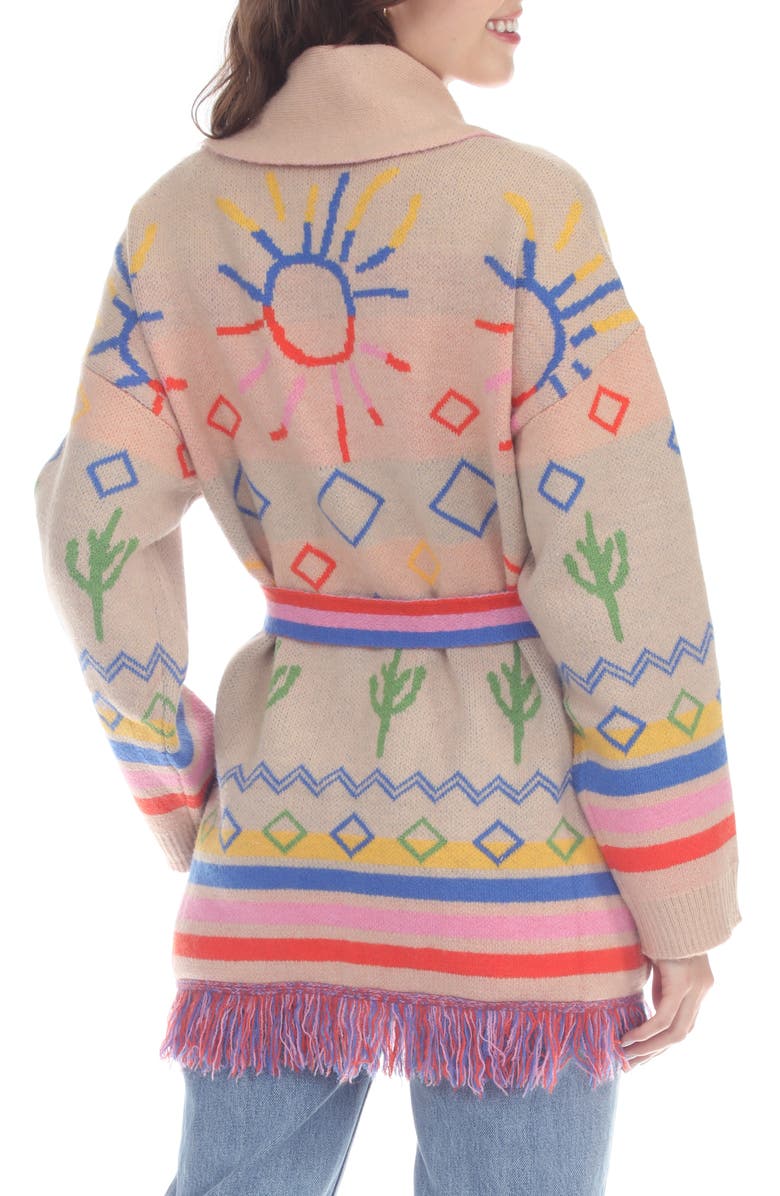 RAIN AND ROSE Fringe Tie Belt Wrap Cardigan, Alternate, color, Crayola