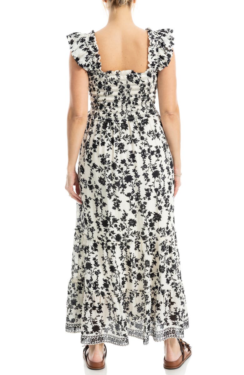 MAX STUDIO Flutter Sleeve Maxi Dress, Alternate, color, Ecru/ Black Silhouette Vine