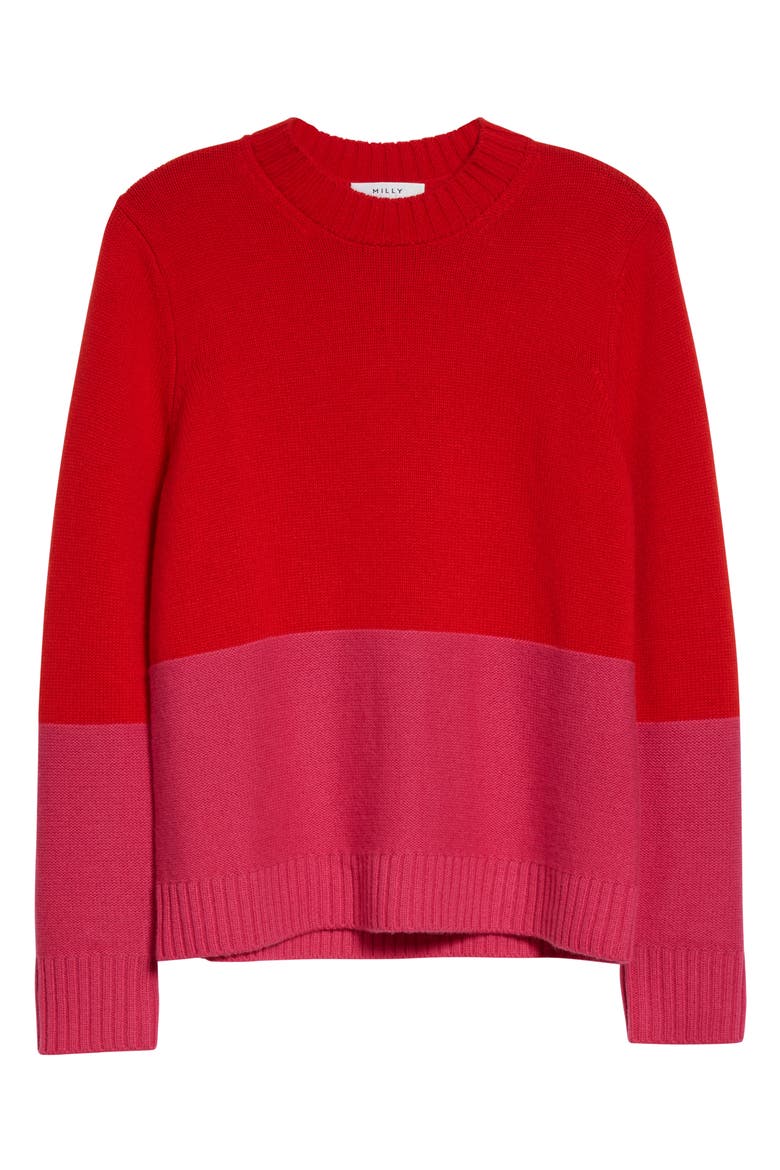 Colorblock Wool & Cashmere Sweater, Alternate, color, REAL RED/ SHOCK PINK