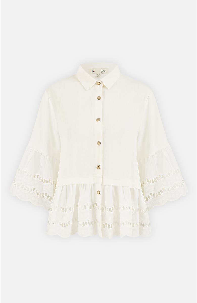 Yumi 34 Sleeve Relaxed Scallop Trim Shirt, Alternate, color, White