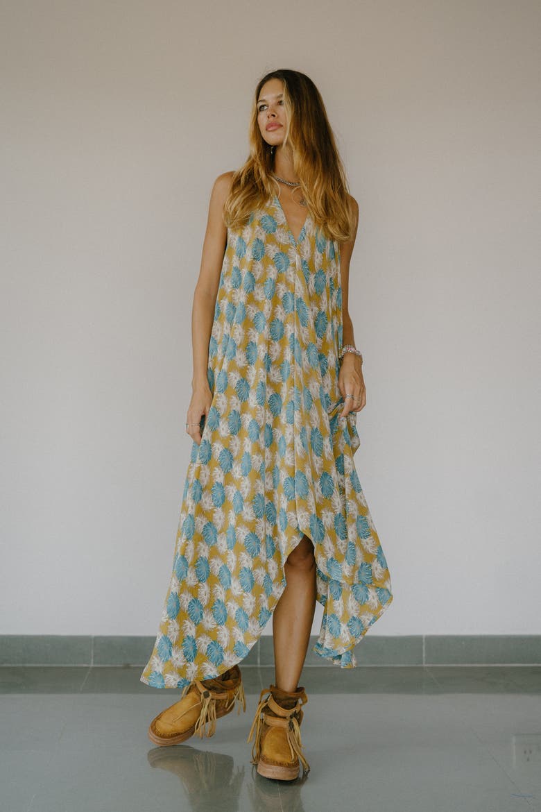 Classic Silk Dress Confetti, Alternate, color, Mustard, White & Blue