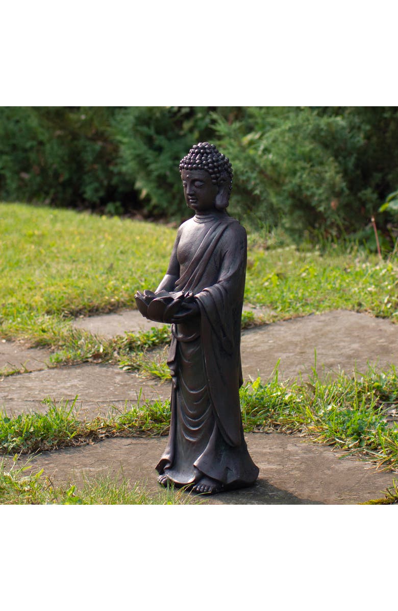 Northlight 19.5" Gray Standing Buddha with Lotus Outdoor Garden Statue, Alternate, color, Gray