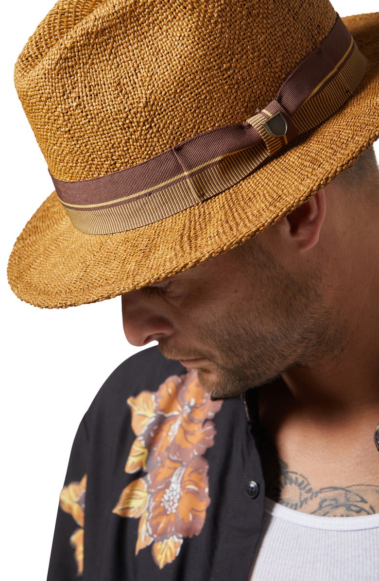 Brixton Roma Straw Fedora, Alternate, color, Coffee