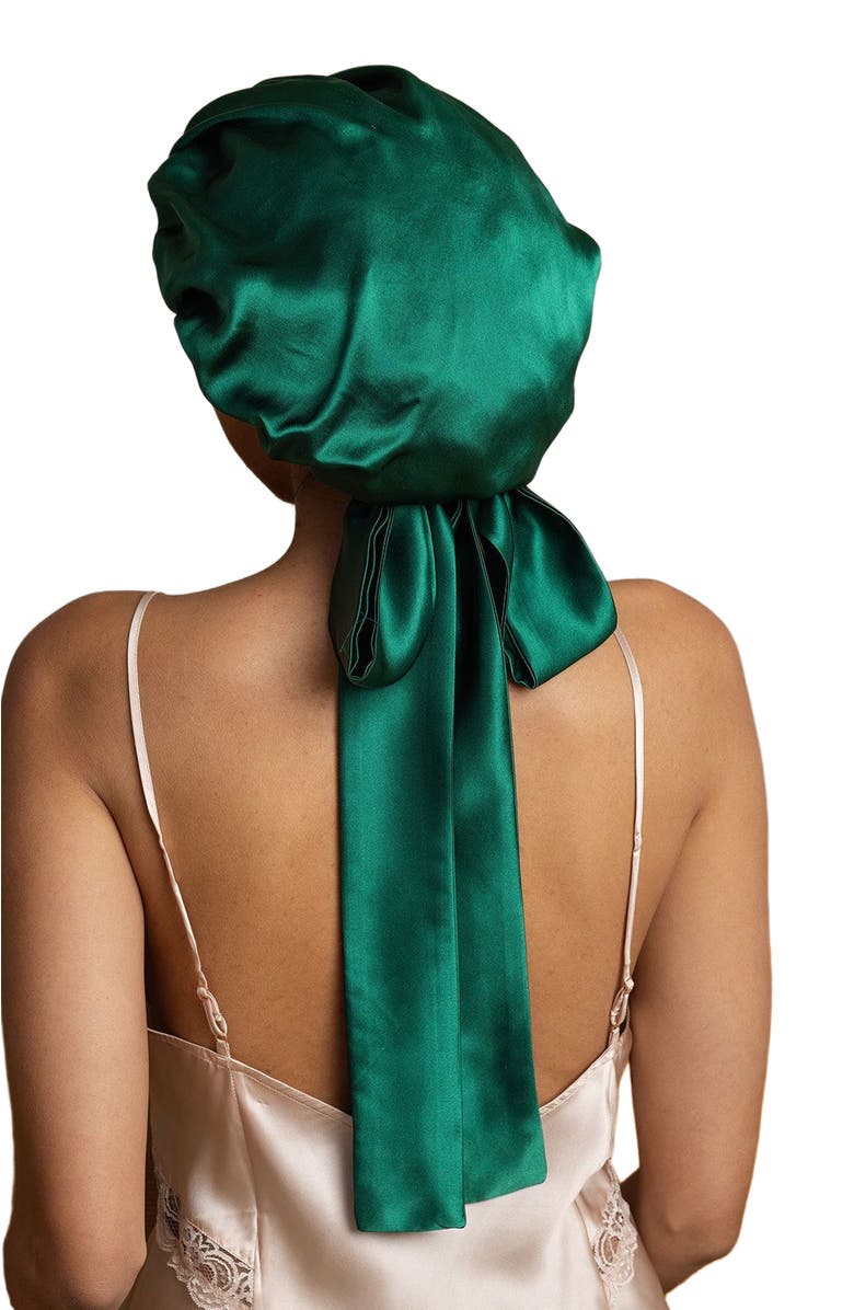 SILKSILKY Women's Silk Casual Bonnet with Long Ribbons, Alternate, color, Darkgreen