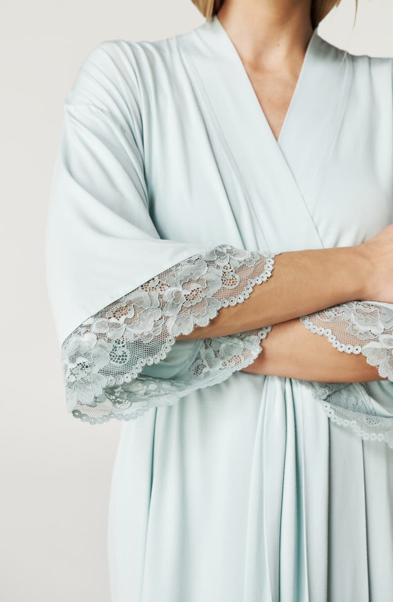 Posh Peanut Lace Trim Robe, Alternate, color, Misty Blue