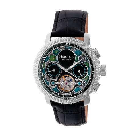 Aura Men's Semi-Skeleton Leather-Band Watch