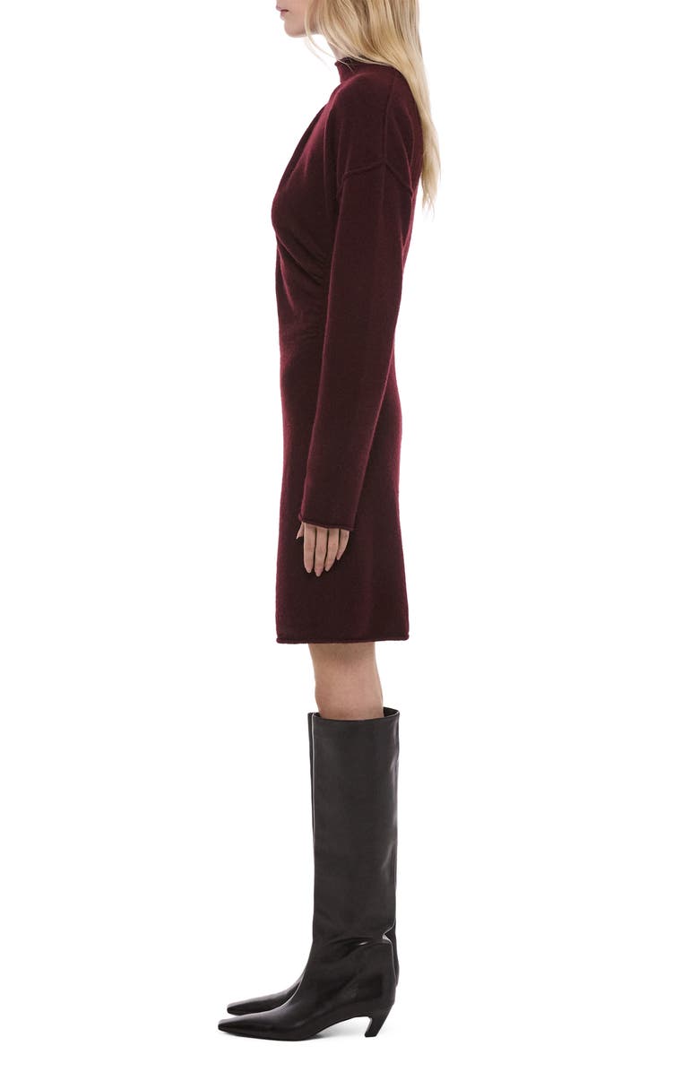 Helmut Lang Drape Detail Long Sleeve Wool Blend Sweater Dress, Alternate, color, Burgundy