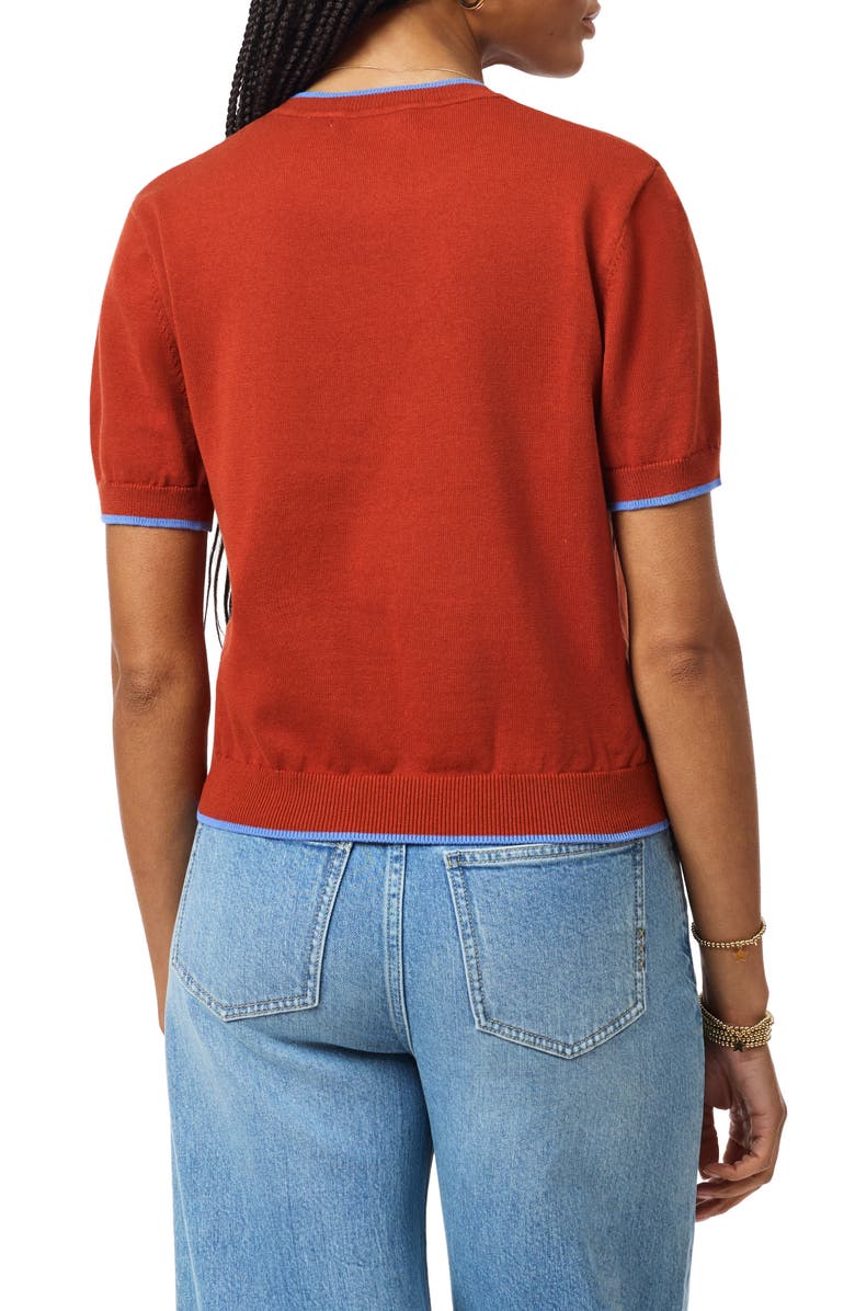 Scotch & Soda Floral Crewneck Short Sleeve Cotton Sweater, Alternate, color, Picante