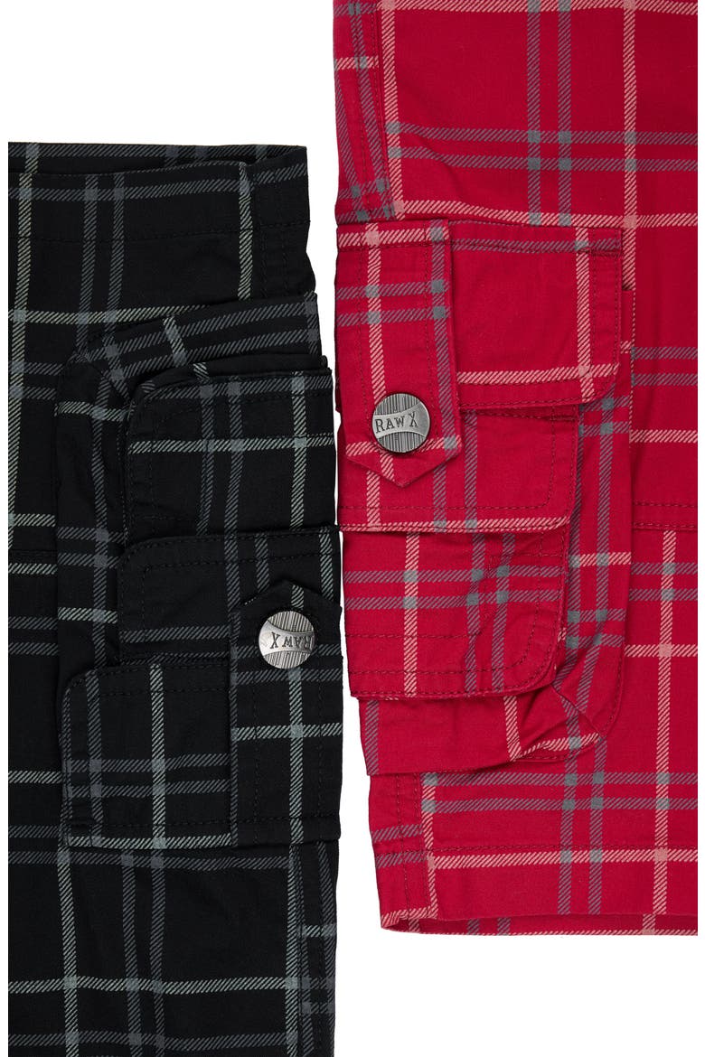 Kids' 2-Pack Belted Twill Cargo Shorts, Alternate, color, BLACK PLAID/ RED PLAID