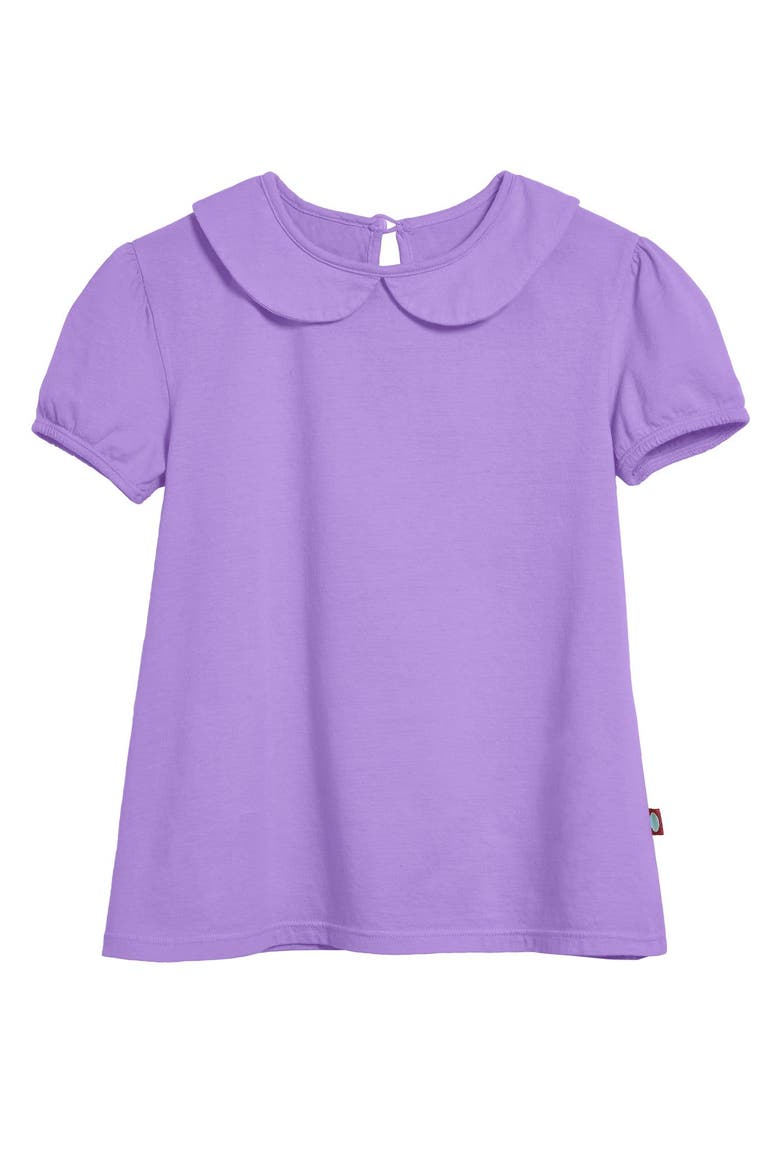 Girls Soft 100% Cotton Jersey Peter Pan Collar Short Sleeve Puff Tee, Main, color, Deep Purple