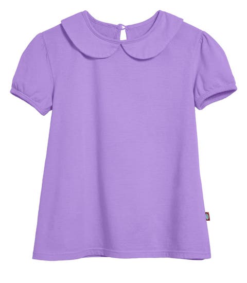 Girls Soft 100% Cotton Jersey Peter Pan Collar Short Sleeve Puff Tee