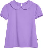 CITY THREADS Girls Soft 100% Cotton Jersey Peter Pan Collar Short Sleeve Puff Tee