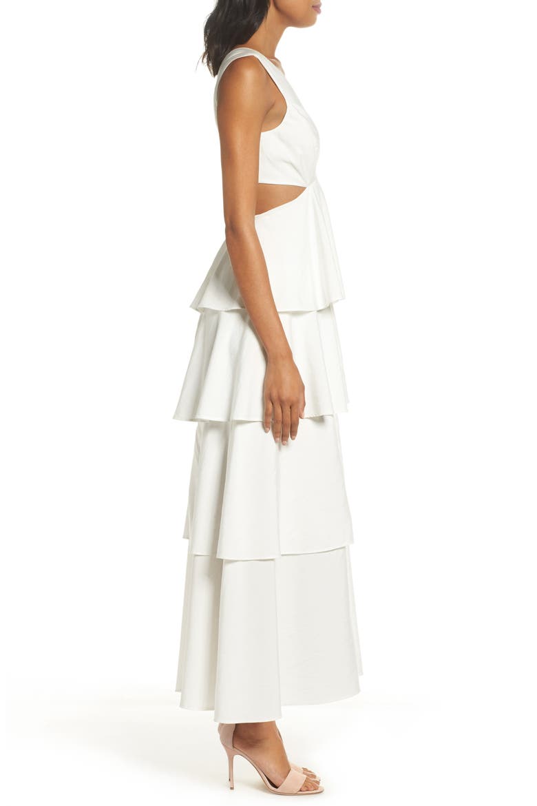 Cutout Detail Tiered Maxi Dress, Alternate, color, WHITE