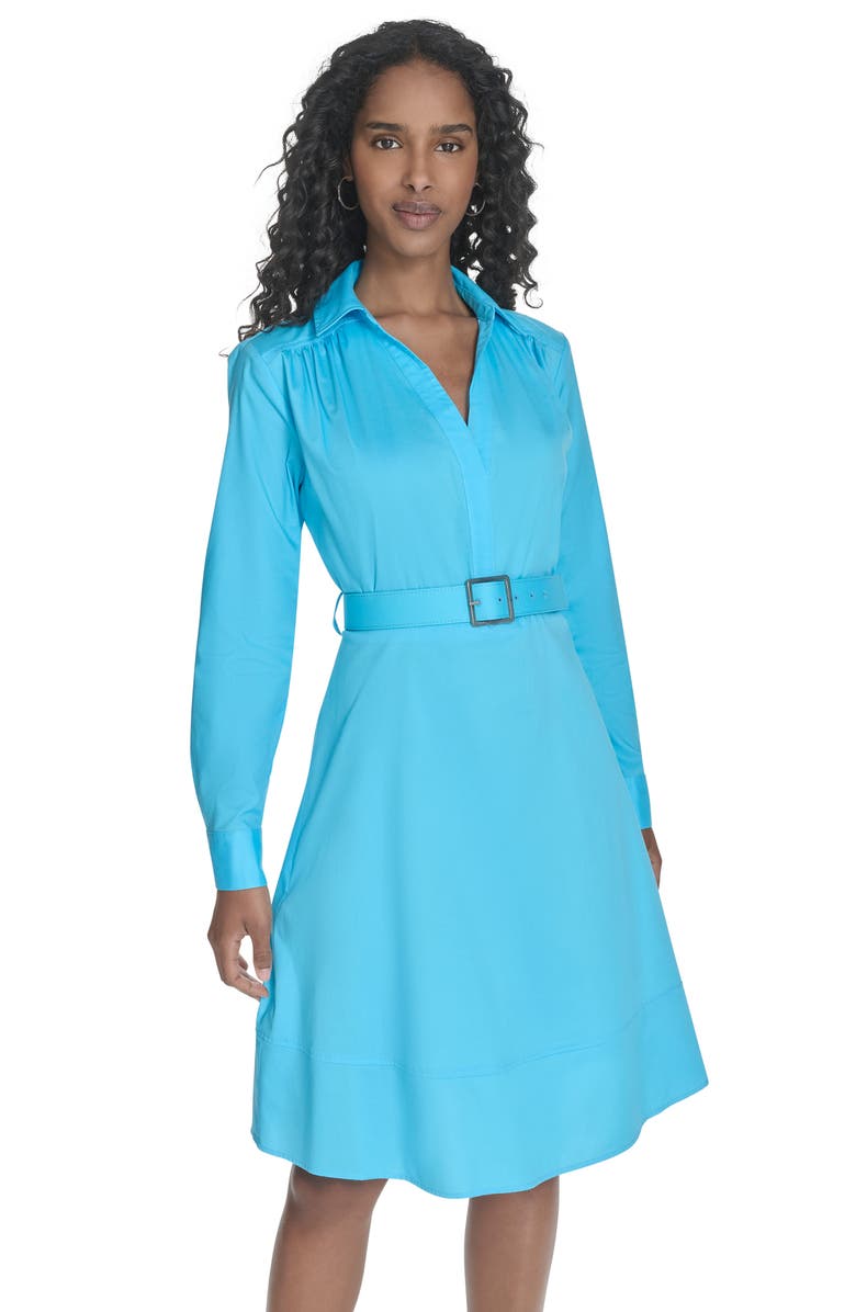 Calvin Klein Belted Long Sleeve Dress, Alternate, color, Santorini