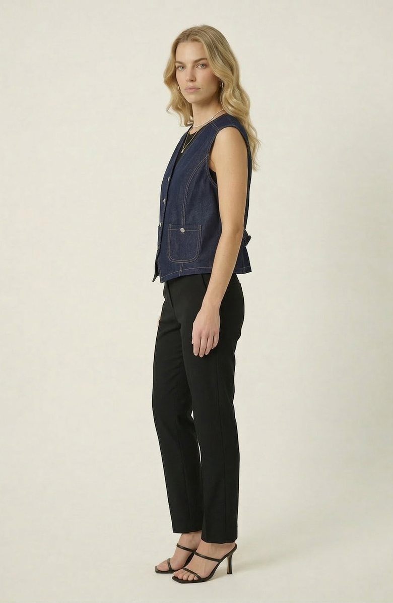 Modenaire Denim Vest, Alternate, color, Dark Indigo