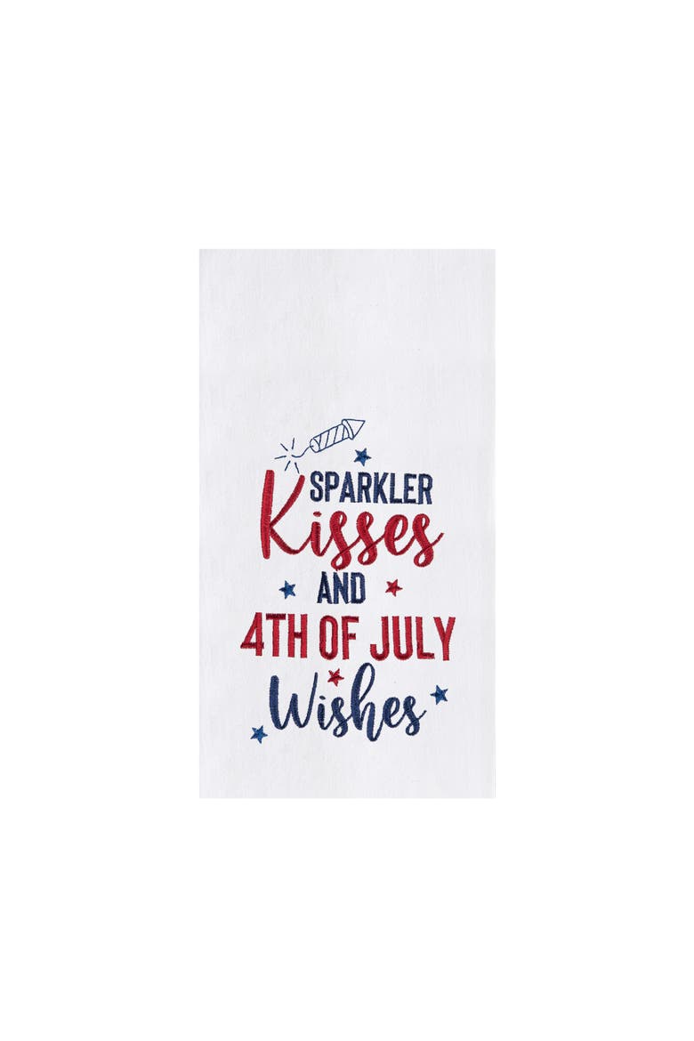 Sparkler Kisses And July 4th Wishes Kitchen Towel, Main, color, White