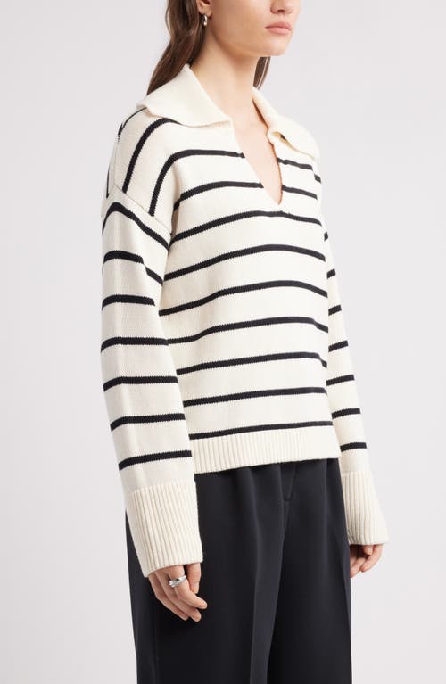 Nordstrom Stripe Cotton & Cashmere Sweater In Ivory Pristine- Black Stripe