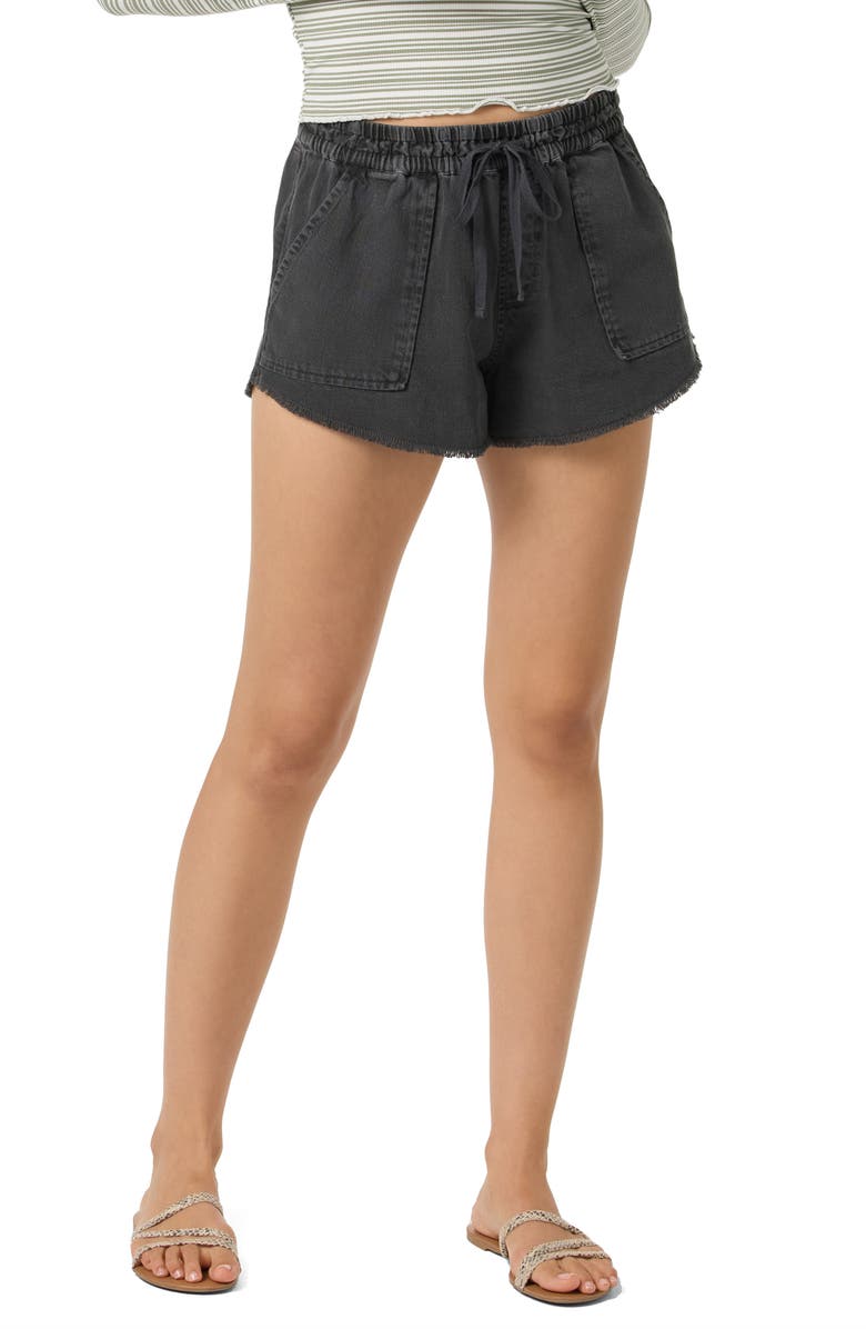 O'Neill Sevie Drawstring Cotton Twill Shorts, Main, color, Washed Black