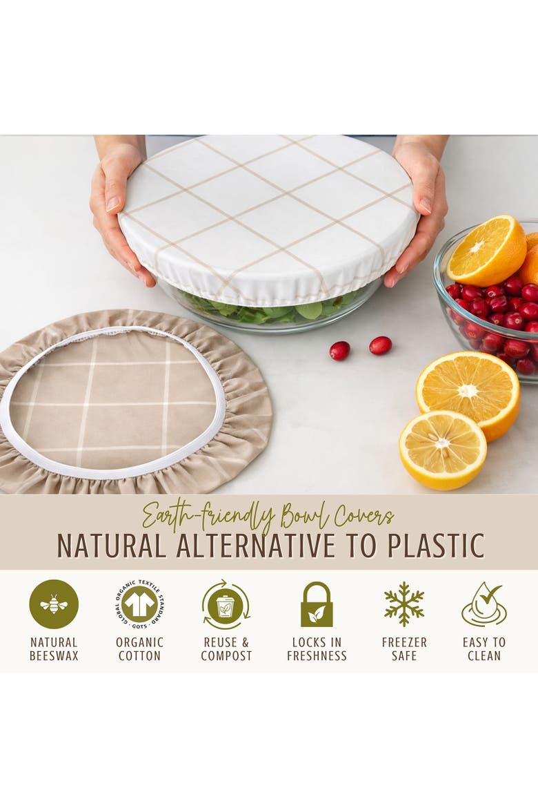 Beeswax Bowl Covers, Set of 2, Large 10", Organic Cotton, Alternate, color, Beige