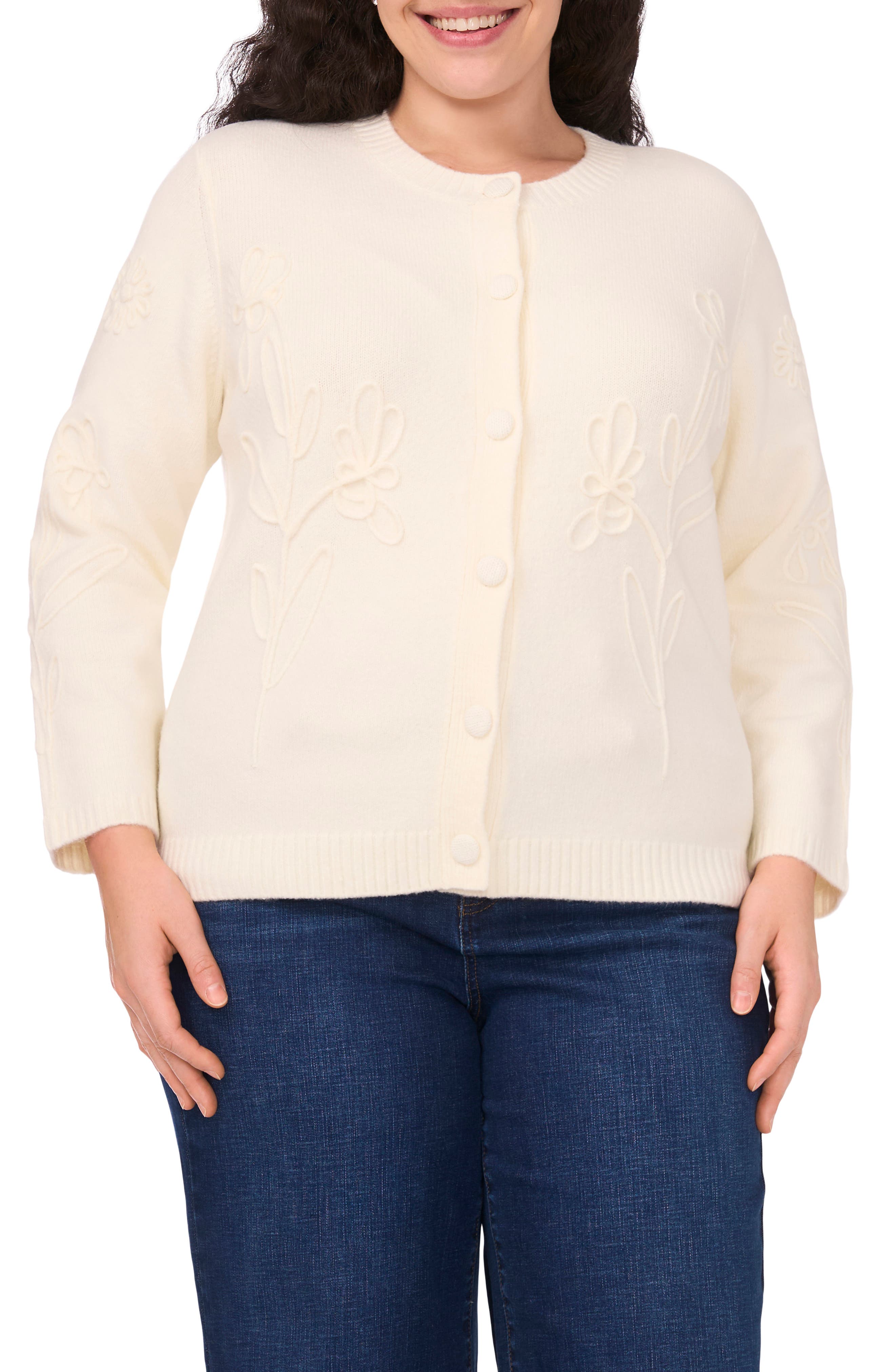 CeCe Flower Embellished Cardigan