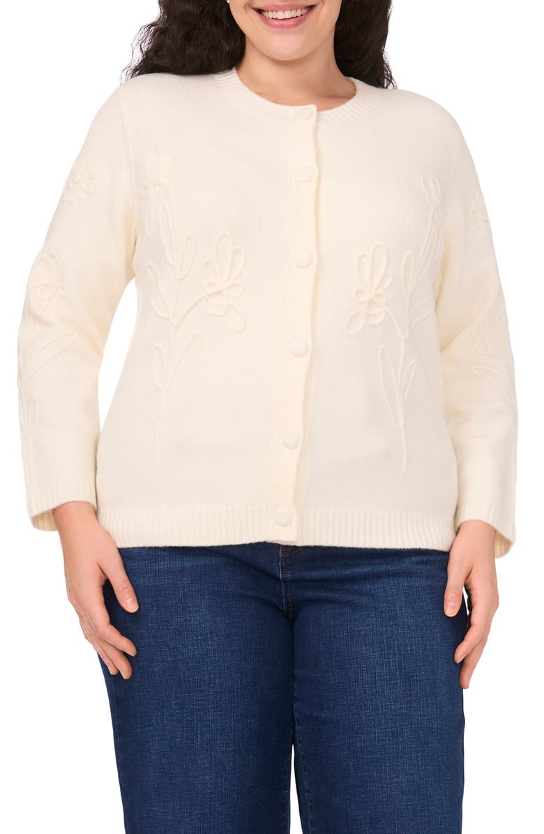 CeCe Flower Embellished Cardigan, Main, color, Buttercream