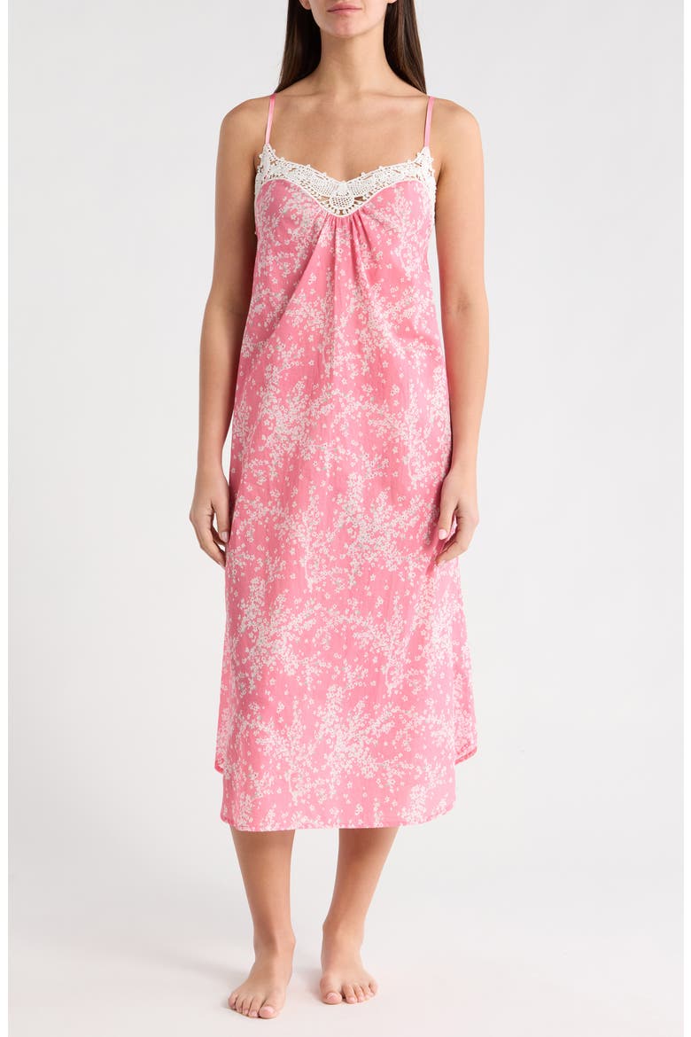 Cheri Blossom Lace Trim Cotton Nightgown, Main, color, PINK LEMONADE