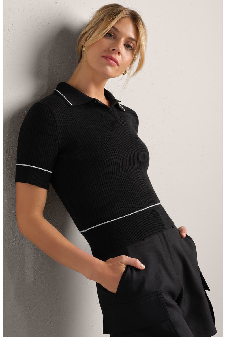 Birdie Rib Polo Sweater, Alternate, color, BLACK