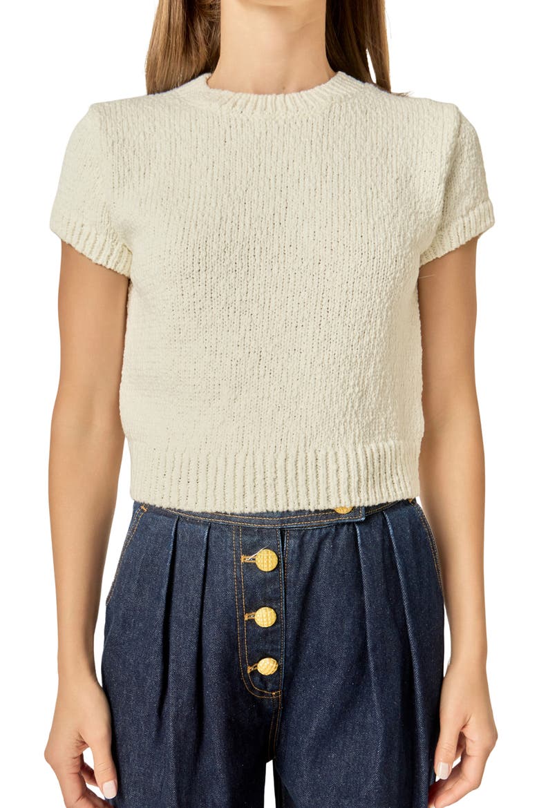 Rib Trim Short Sleeve Knit Top, Main, color, WHITE